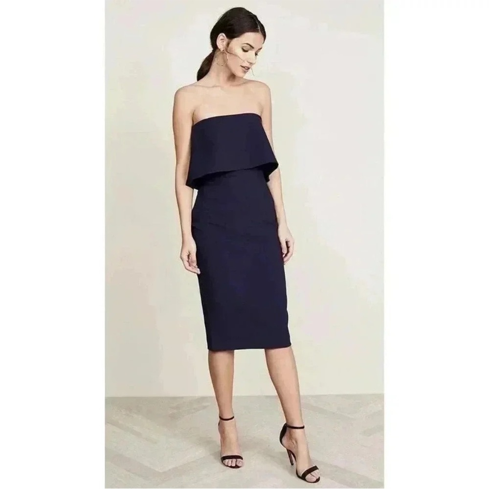Likely Strapless Driggs Ruffle Sheath Dress in Dark Navy Size 8
